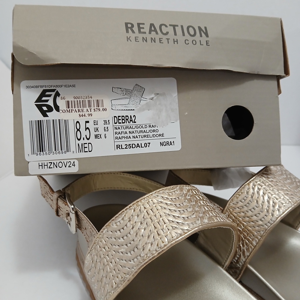 Kenneth Cole Metallic Gold Woven-Strap Platform Sandals Size 8.5 Med New $40 - Picture 8 of 8
